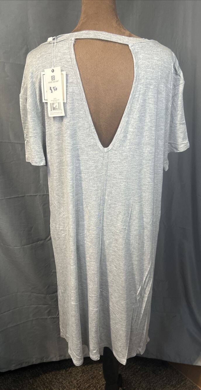 NWT Mary Square Bamboo Dress L Gray Premium Soft Lounge Open Back Tee Dress
